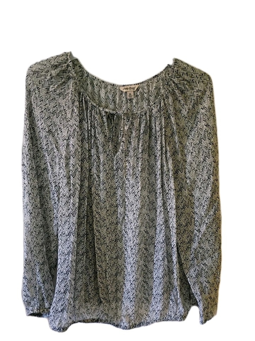 Lucky Brand Black & White Printed Peasant Top Sheer